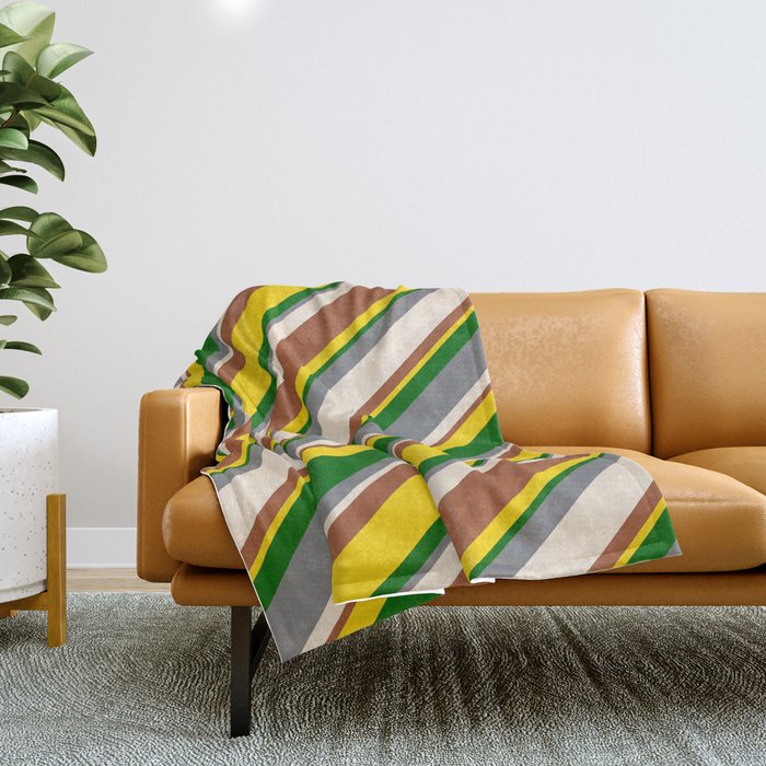 Eye-catching Gray, Beige, Sienna, Yellow, and Dark Green Colored Lines/Stripes Pattern Throw Blanket