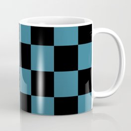 Petrol Blue and Black Checkered Chess Pattern  Coffee Mug