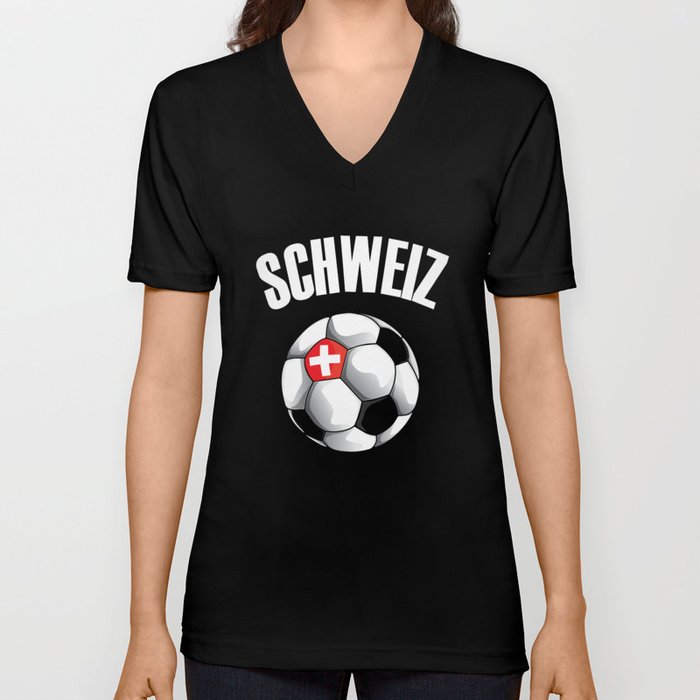 Schweiz Switzerland Football - Swiss Soccer Ball V Neck T Shirt