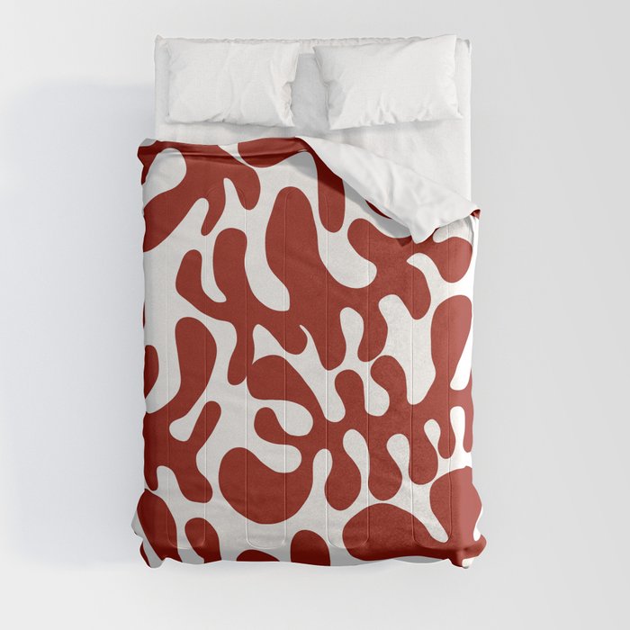 Red Matisse cut outs seaweed pattern on white background Comforter