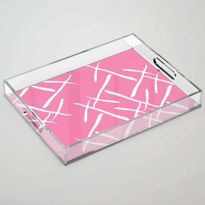 White cross marks on pink background Acrylic Tray