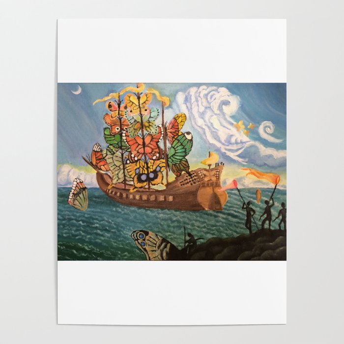 SALVADOR DALI ? Surrealism Art Painting Poster or Canvas Print Butterfly  Ship