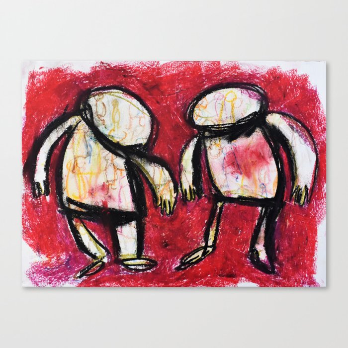 Drawing of a couple in red background Canvas Print