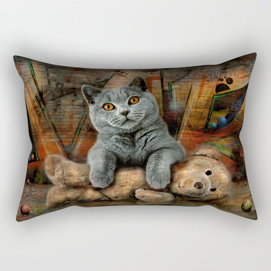 Cat Diesel with teddybear ! Rectangular Pillow