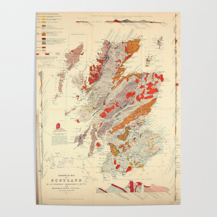 Vintage Scotland Geological Map (1865) Poster