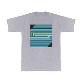 BLUE PARALLEL STRIPES TURN IN RIGHT ANGLE, WITH TWO BLACK RIGHT ANGLE TRIANGLES T Shirt | Bluestripes, Geometricart, Graphicdesign, Parallellines, Blacktriangles, Parallelgeometry, Stripedpattern, Parallelstripes, Linepattern 