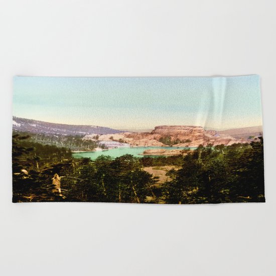 Forest mountains Lake Vintage Scenery Beach Towel