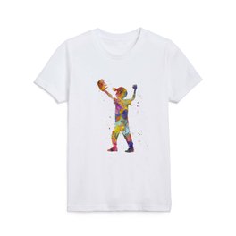Boy plays baseball in watercolor Kids T Shirt