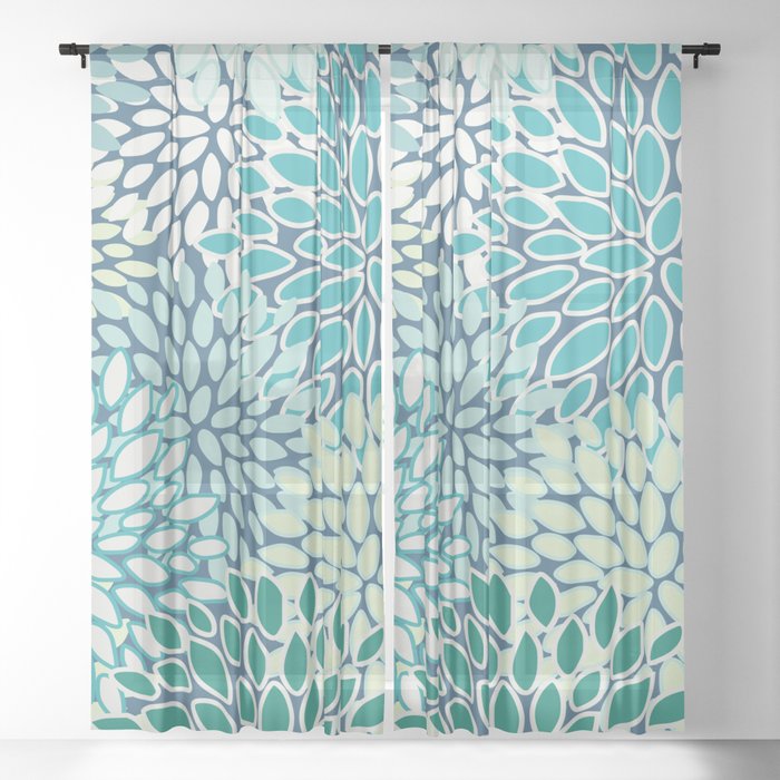 Floral Prints Teal Blue And Green Modern Print Art Sheer