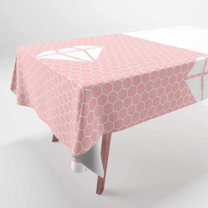 White Diamond Lace Vertical Split on Pink Tablecloth
