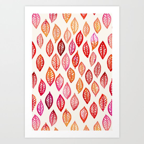 Watercolor Leaf Pattern in Autumn Colors Art Print