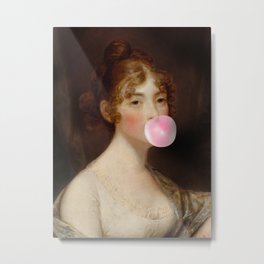 Naughty girl with a bubble gum Metal Print