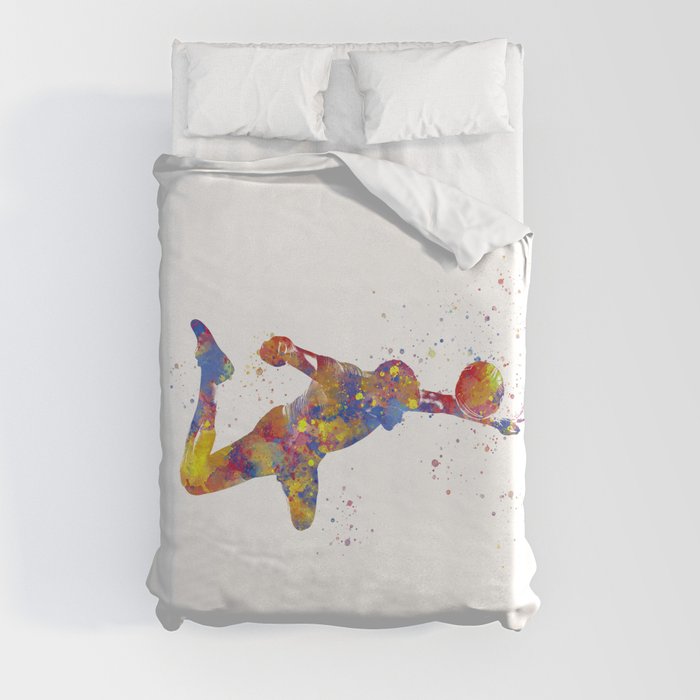 Soccer player in watercolor Duvet Cover