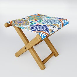 Tiles,mosaic,azulejo,quilt,Portuguese,majolica,lemons,citrus. Folding Stool