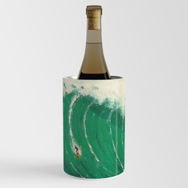 Riding the giant: big-wave surfing in Nazare, Portugal surfing ocean painting in green Wine Chiller