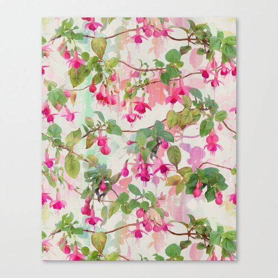 Rainbow Fuchsia Floral Pattern Canvas Print