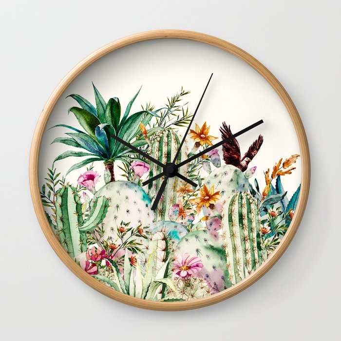 Blooming in the cactus Wall Clock