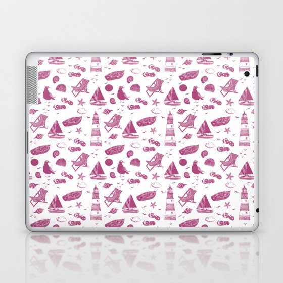 Magenta Summer Beach Elements Pattern Laptop & iPad Skin