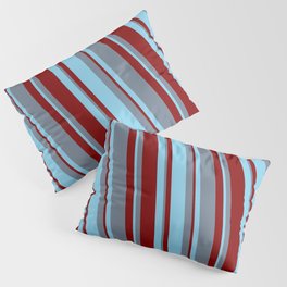 [ Thumbnail: Slate Gray, Sky Blue & Maroon Colored Lined/Striped Pattern Pillow Sham ]
