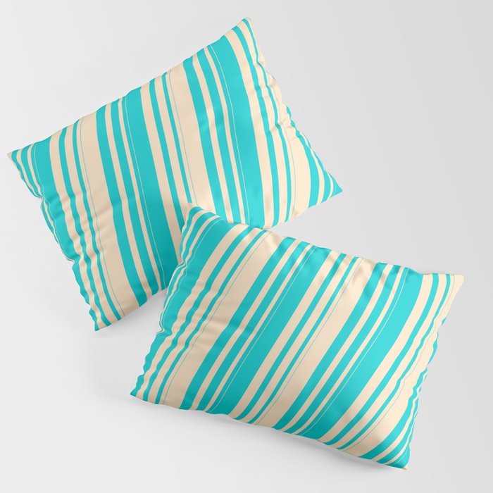Dark Turquoise and Bisque Colored Striped Pattern Pillow Sham