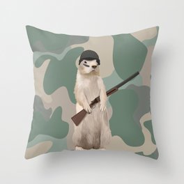 Groundhog Soldier on Green Camo Throw Pillow