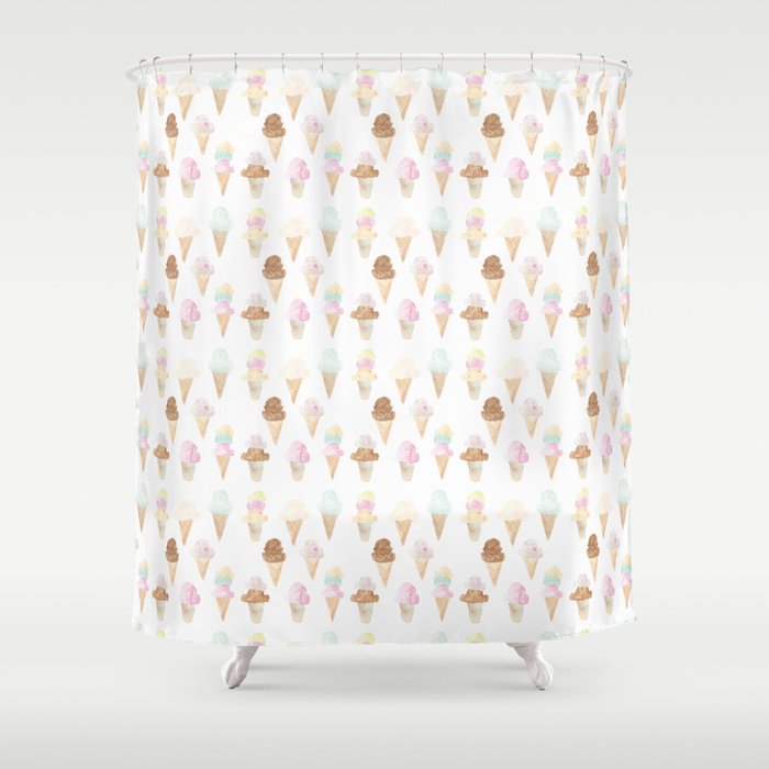 Watercolor Ice Cream Cones Shower Curtain