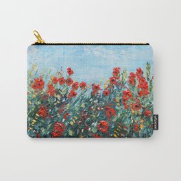 Poppy Flowers Landscape Painting, Palette Knife Artwork Carry-All Pouch | Red, Wildflowers, Blue, Bedroomwallart, Poppypillows, Floralart, Abstractartwork, Colorfulartwork, Modernpainting, Poppyfield 