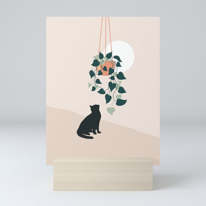 Cat with Plant Mini Art Print