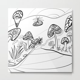 Mushroom World Intro Metal Print | Bw, Digital, Helicopter, Mushroomworld, Garden, Plants, Town, Stylish, Cartoon, Nature 