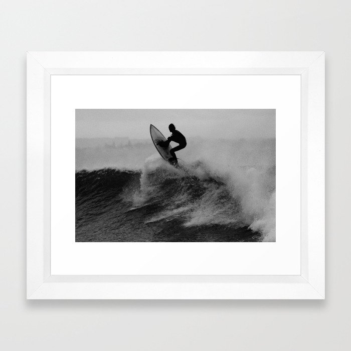 Surf black white Framed Art Print