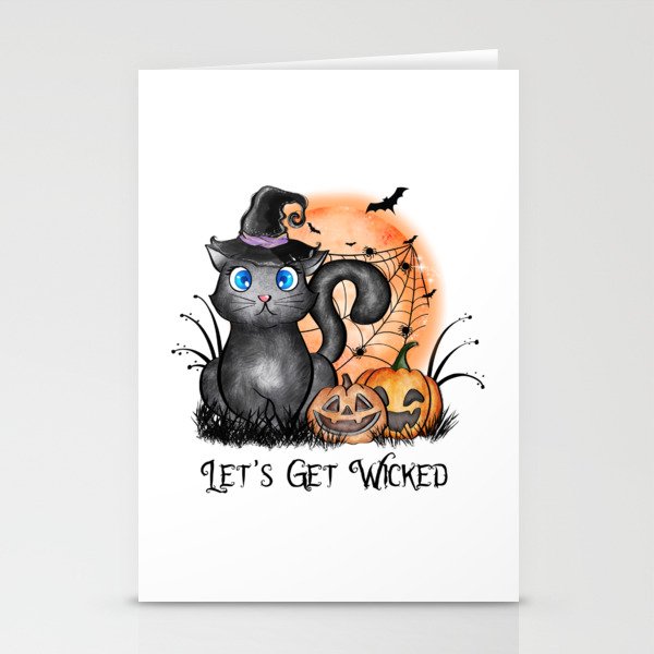 Lets get wicked halloween cat quote Stationery Cards