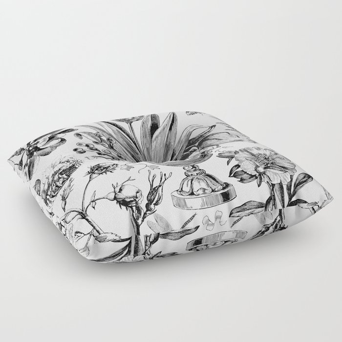 Black And White Tulip Spring Pattern Floor Pillow