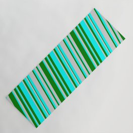 [ Thumbnail: Green, Cyan, and Light Gray Colored Lines Pattern Yoga Mat ]