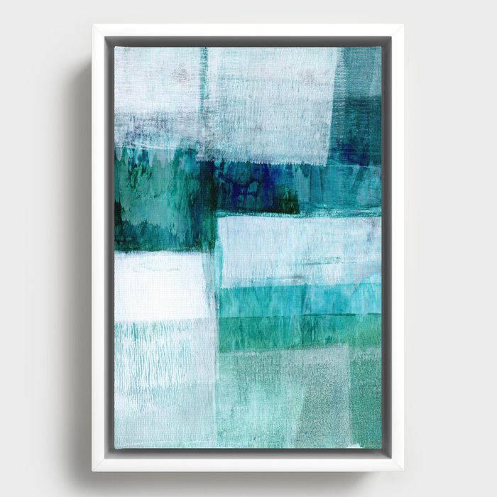 Blue Green Geometric Abstract Painting Framed Canvas