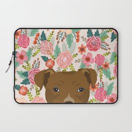 Pitbull floral dog portrait pibble peeking face gifts for dog lover Laptop Sleeve