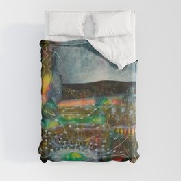To Cover the Earth with a New Dew, Northern Lights fantastical landscape painting by Robert Matta Duvet Cover