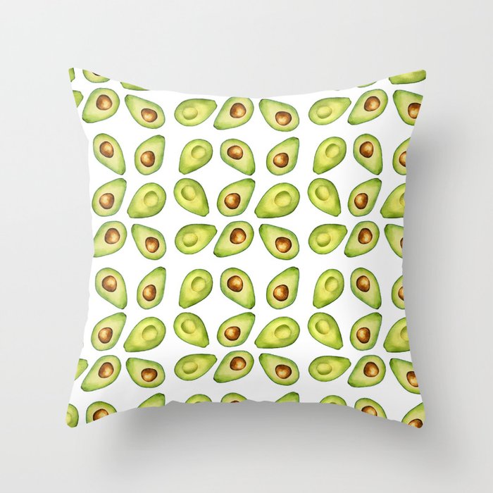 Watercolor Painting Green Avocado Pattern Throw Pillow