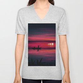 Sillhouettes Fisherman Sunset V Neck T Shirt