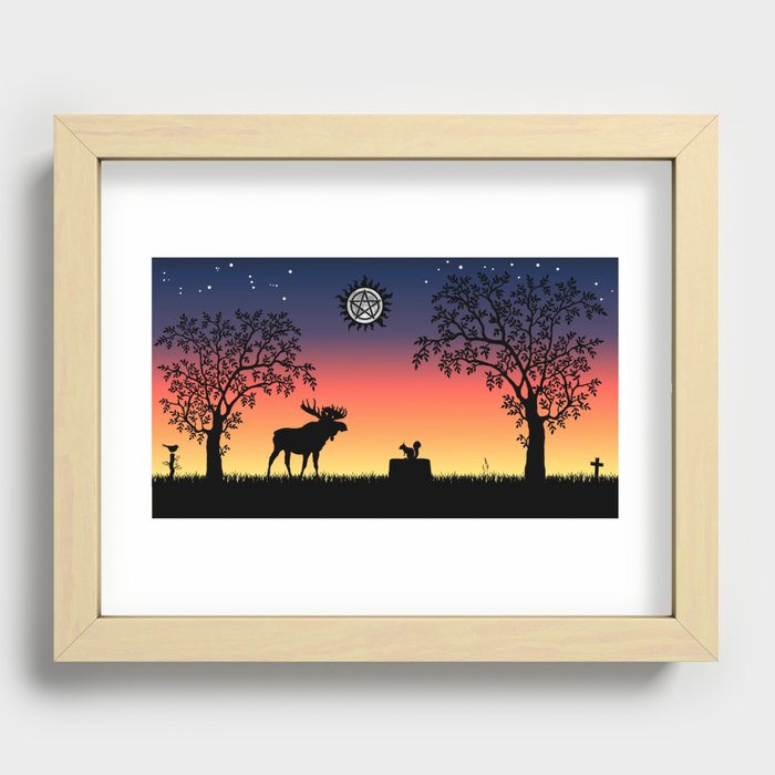 Moose and Squirrel Sunset Recessed Framed Print