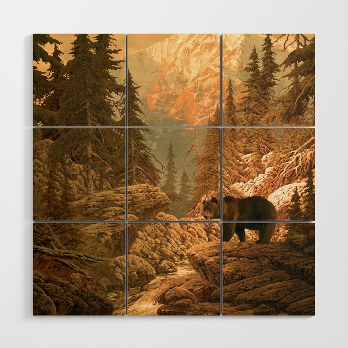 Bear in the Rocky Mountains Wood Wall Art
