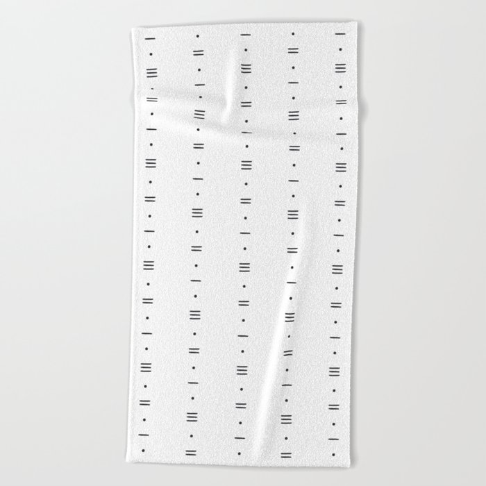 Dots & Dashes - Minimalist Line Pattern - White Beach Towel