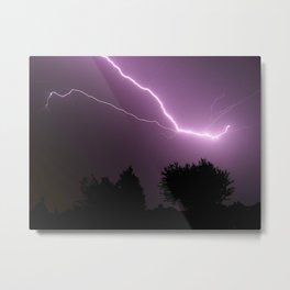 Purple Lightning Night Sky Metal Print | Picture, Color, Landscape, Art, Digital, Trees, Design, Flash, Black, Electric 