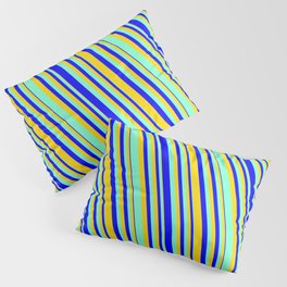 [ Thumbnail: Aquamarine, Blue & Yellow Colored Lines Pattern Pillow Sham ]