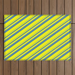 [ Thumbnail: Blue and Yellow Colored Striped Pattern Outdoor Rug ]