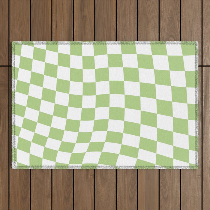 Lime Green Warped Check Outdoor Rug