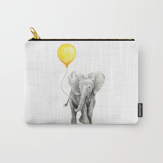 Elephant Watercolor Yellow Balloon Whimsical Baby Animals Carry-All Pouch