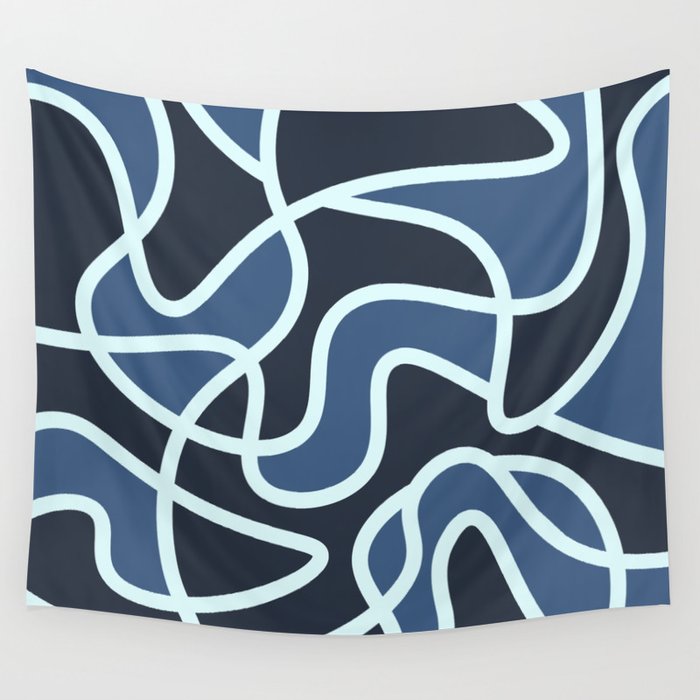 Messy Scribble Texture Background - Metallic Blue and Gunmetal Wall Tapestry