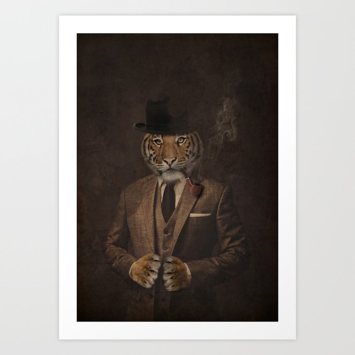 The pipe smoking Gentle Tiger Art Print