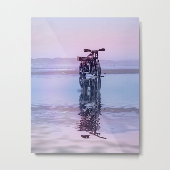 Where the Journey begins Motorcycle at the Water Sunset Metal Print