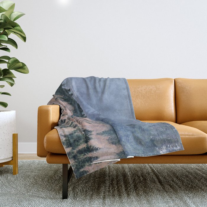 Mist and a Scottish Highlands Pine Forest Throw Blanket